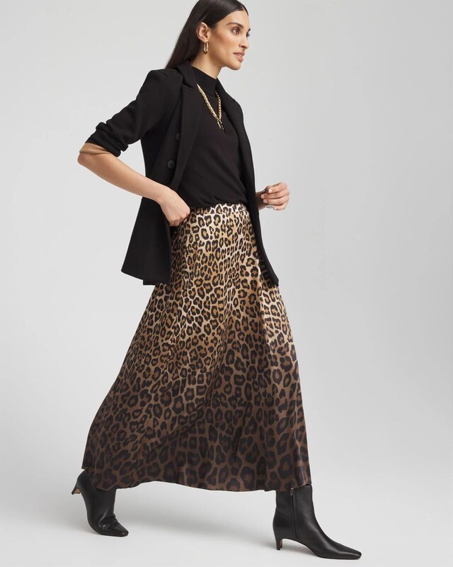 Leopard Stretch Satin Skirt - image 2